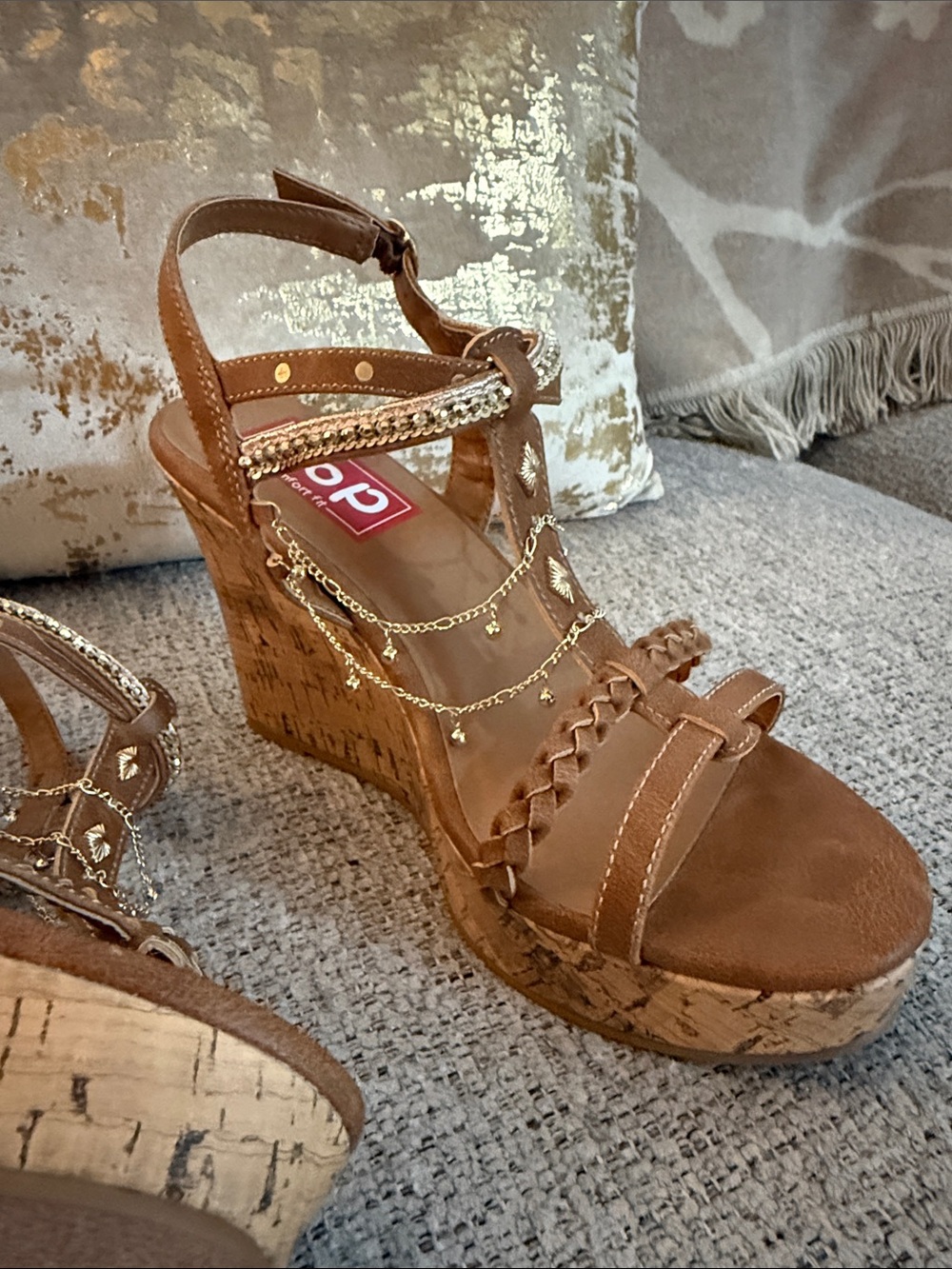 POP Vicara Embellished Cork Wedge Sandals Sz 8M